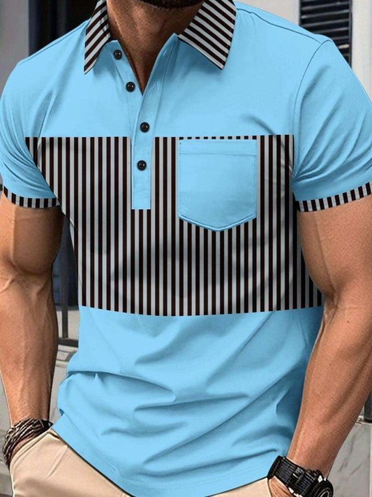 Men's Full Size Collared Contrast Striped Polo Plus Size - Trendsi - Flyclothing LLC