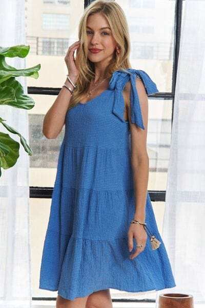 ADORA V-Neck Tie Shoulder Dress - Trendsi - Flyclothing LLC