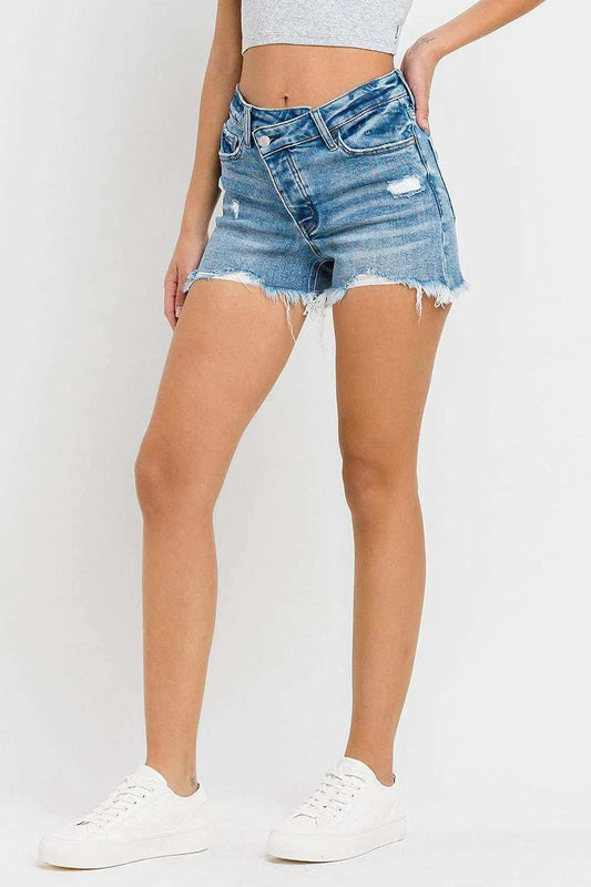 Lovervet Stepped Waist Raw Hem Denim Shorts - Trendsi - Flyclothing LLC