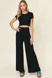 Double Take Full Size Round Neck Top and Pants Set - Trendsi - Flyclothing LLC