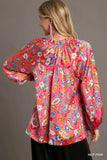 Umgee Full Size Satin Paisley Ruffle Neck Button-Up Shirt Plus Size - Trendsi - Flyclothing LLC