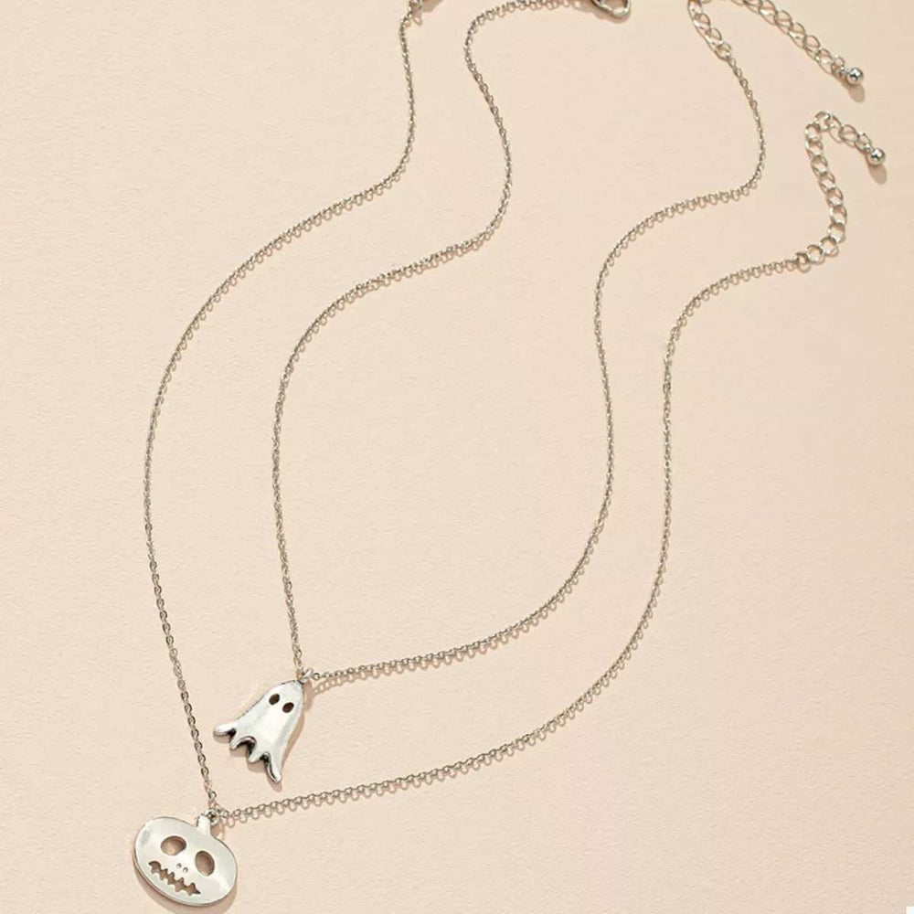 2 Piece Halloween Ghost & Pumpkin Pendant Necklace - Trendsi - Flyclothing LLC