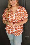 Plus Size Printed Tie Neck Short Sleeve Blouse - Trendsi - Flyclothing LLC