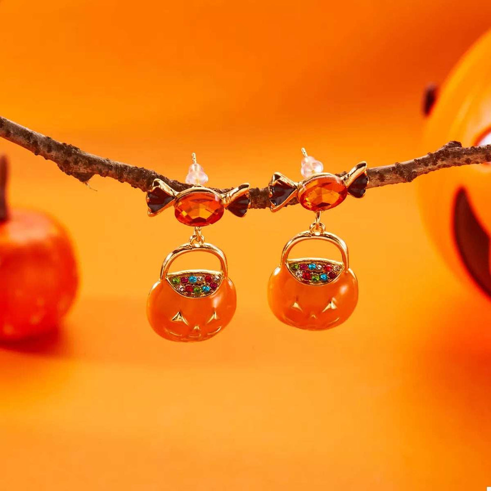 Halloween Rhinestone Pumpkin Dangle Earrings - Trendsi - Flyclothing LLC