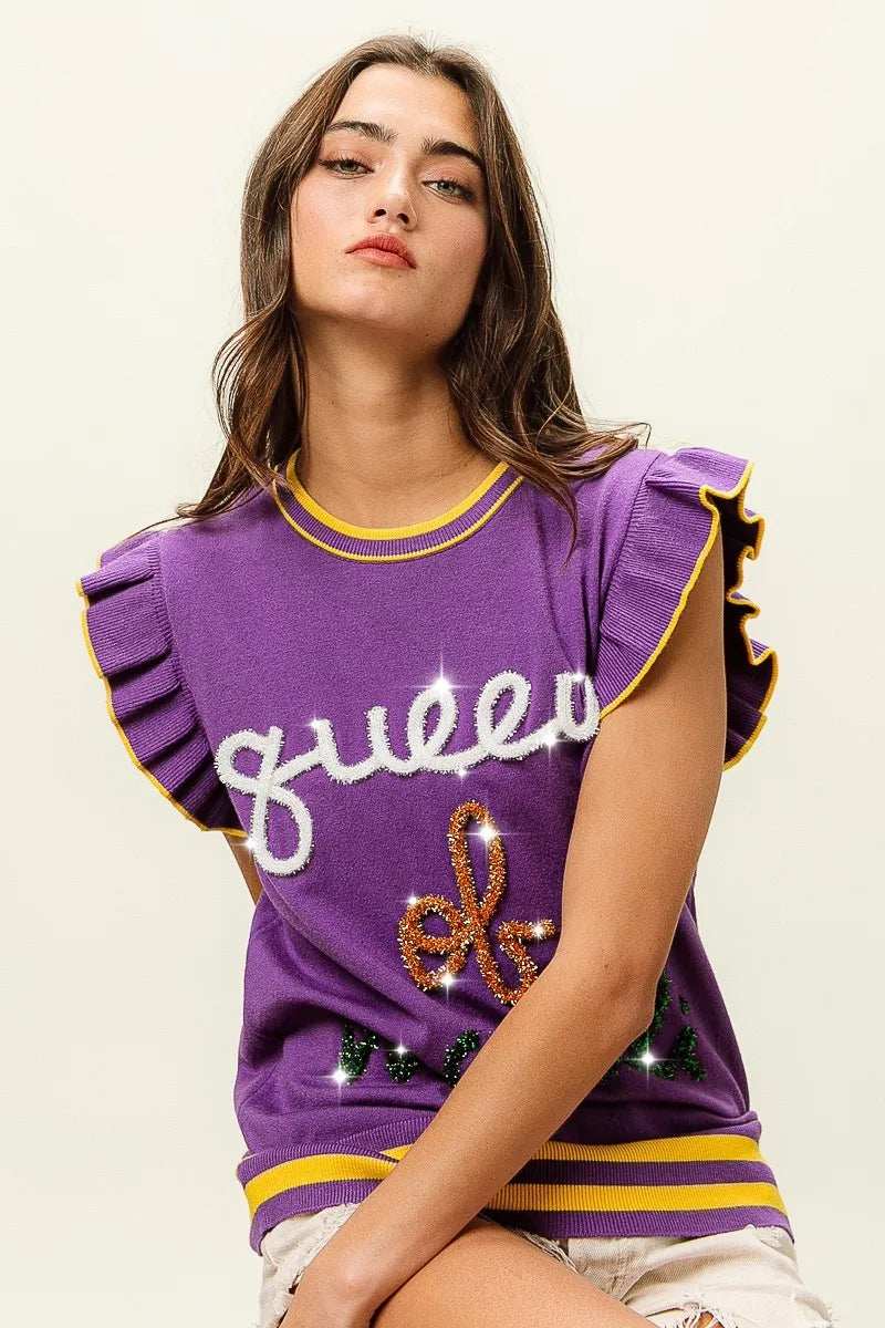 BiBi Queen Of Mardi Ruffled Armhole Sleeveless Knit Top - Trendsi - Flyclothing LLC