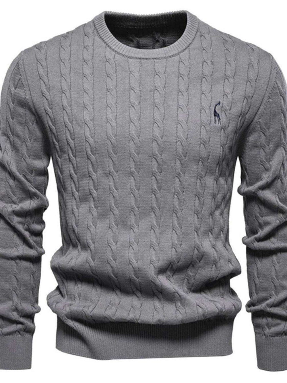 Men's Cable-Knit Round Neck Long Sleeve Sweater - Trendsi - Flyclothing LLC