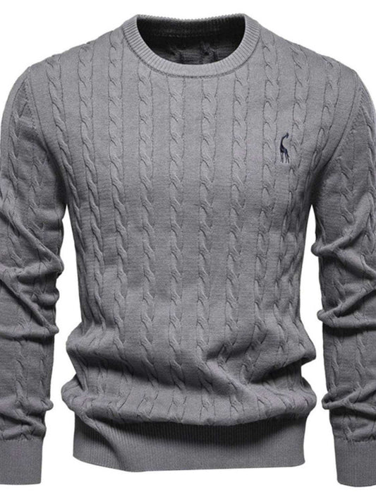 Men's Cable-Knit Round Neck Long Sleeve Sweater - Trendsi - Flyclothing LLC