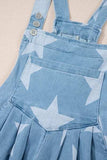 Star Print Square Neck Denim Overalls - Trendsi - Flyclothing LLC