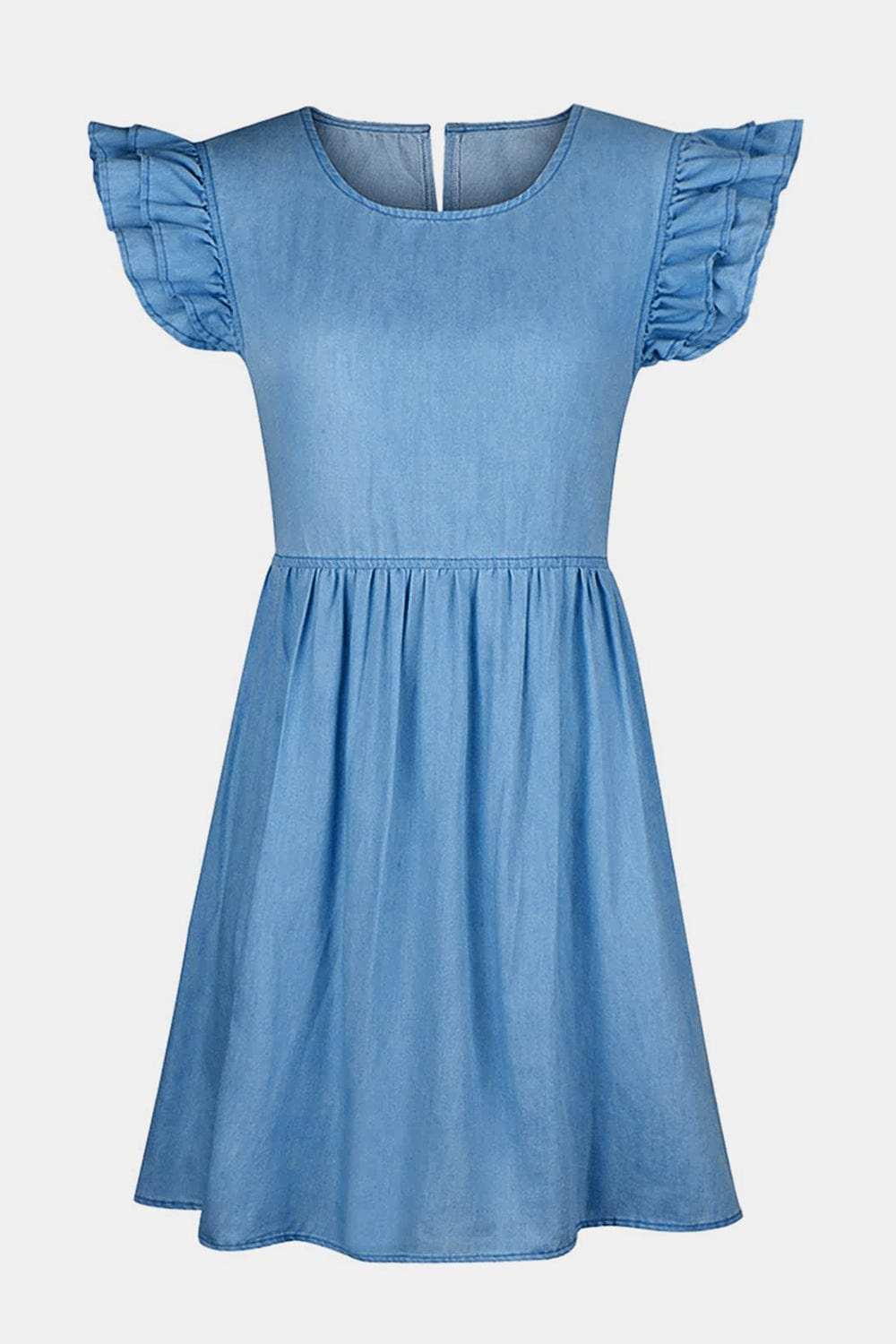 Full Size Ruffled Round Neck Cap Sleeve Denim Dress - Trendsi - Flyclothing LLC