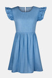 Full Size Ruffled Round Neck Cap Sleeve Denim Dress - Trendsi - Flyclothing LLC