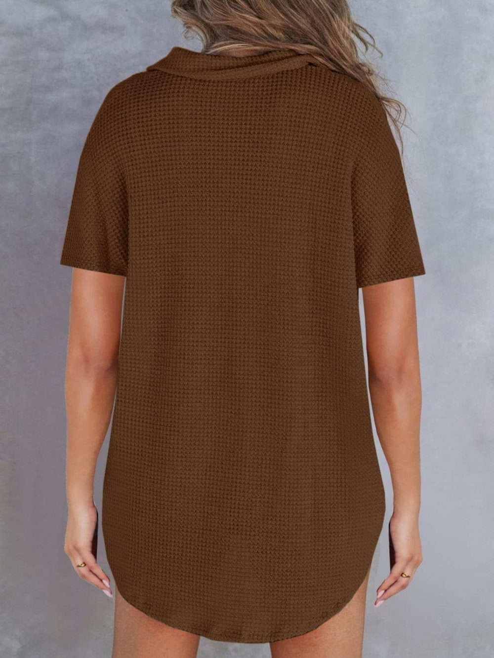 Waffle-Knit Short Sleeve Polo Shirt - Trendsi - Flyclothing LLC