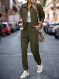 Plaid Texture Snap Down Top and Pants Set - Trendsi - Flyclothing LLC