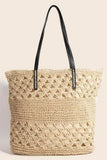 Fame Faux Leather Handle Knitted Tote Bag - Trendsi - Flyclothing LLC