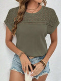 Waffle-Knit Round Neck Short Sleeve Top - Trendsi - Flyclothing LLC
