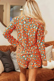 Leopard Collared Neck Long Sleeve Top and Shorts Lounge Set - Trendsi - Flyclothing LLC