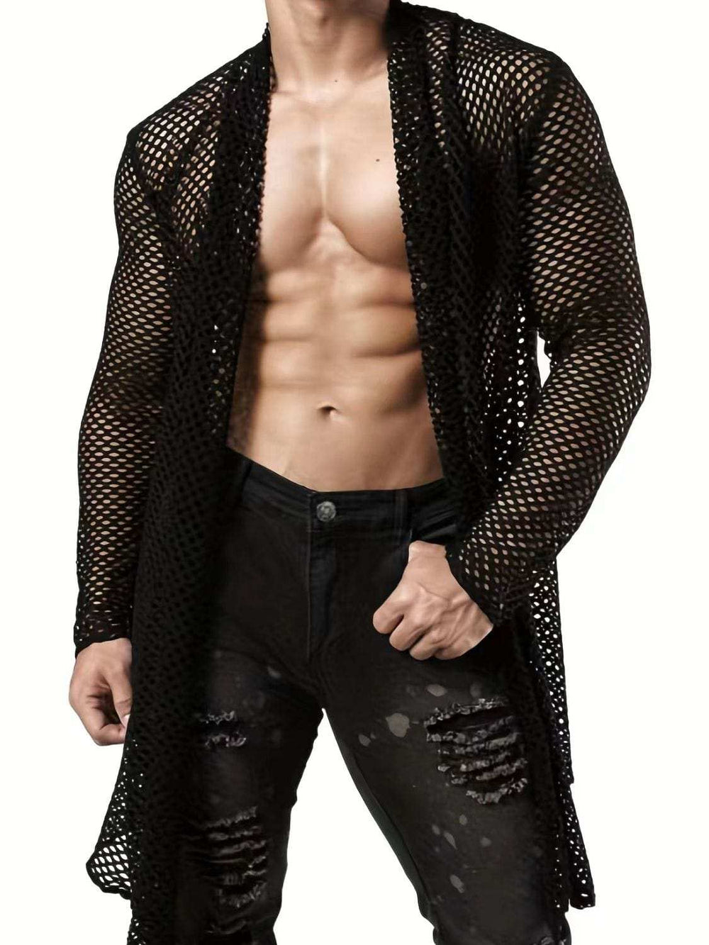Men's Openwork Open Front Long Sleeve Cover-Up - Trendsi - Flyclothing LLC