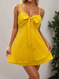 Layered Sweetheart Neck Bow Front Mini Cami Dress - Trendsi - Flyclothing LLC