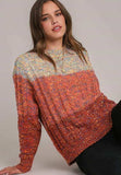 Cable-Knit Color Block Round Neck Long Sleeve Sweater - Trendsi - Flyclothing LLC