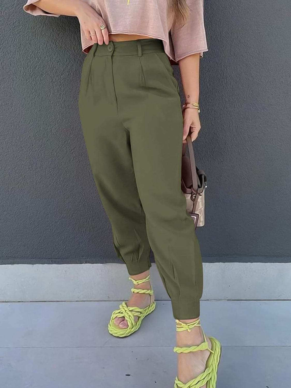 High Waist Cropped Pants - Trendsi - Flyclothing LLC