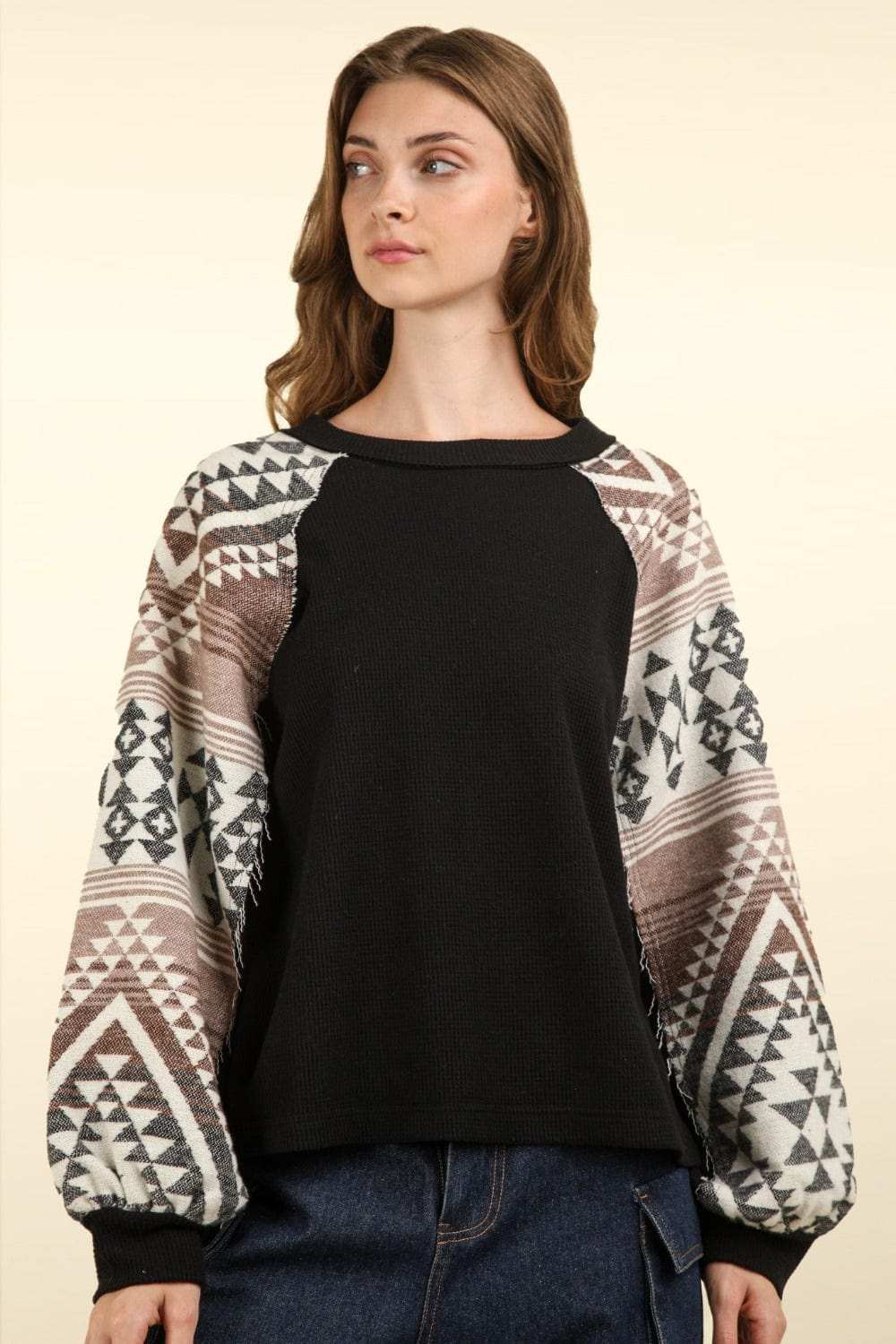 VERY J Printed Long Sleeve Round Neck Knit Top - Trendsi - Flyclothing LLC