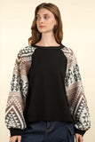 VERY J Printed Long Sleeve Round Neck Knit Top - Trendsi - Flyclothing LLC