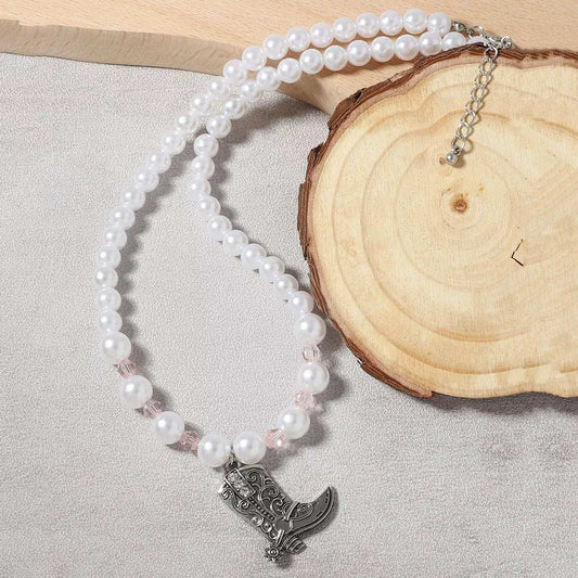 Pearl Beaded Cowboy Boot Necklace - Trendsi - Flyclothing LLC