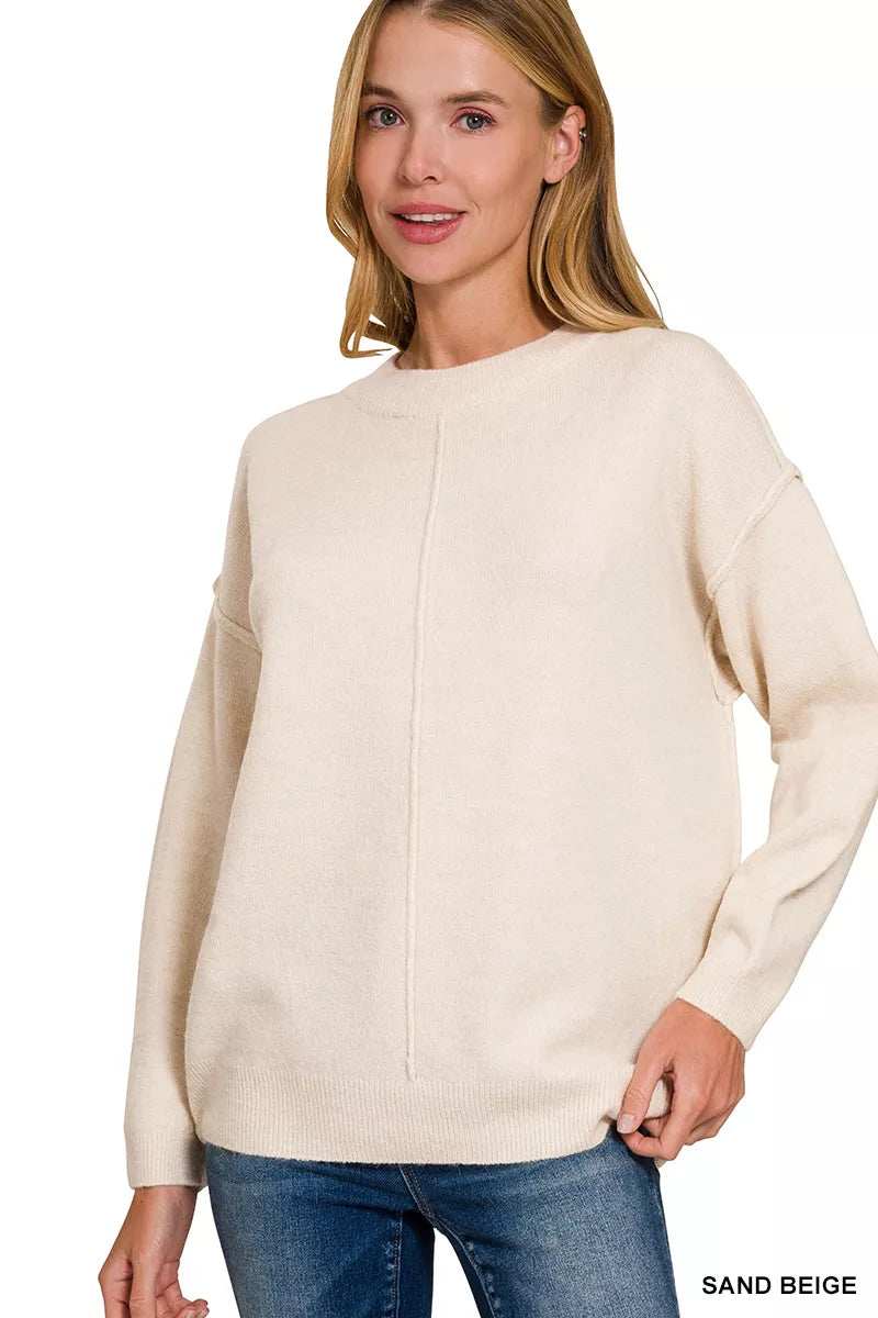 Zenana Melange Front Seam Round-Neck Sweater - Trendsi - Flyclothing LLC