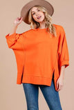 Ces Femme Side Slit Drop Shoulder Puff Sleeve Sweatshirt - Trendsi - Flyclothing LLC