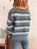 Striped Round Neck Long Sleeve Sweater - Trendsi - Flyclothing LLC