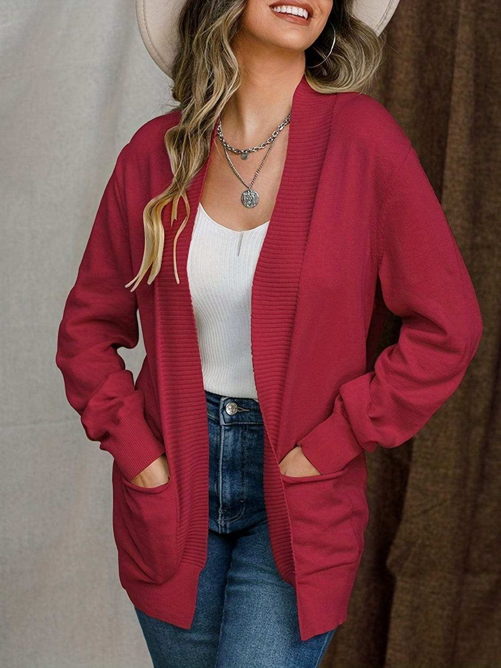 Open Front Long Sleeve Sweater Cardigan - Trendsi - Flyclothing LLC
