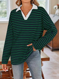 Striped Johnny Collar Long Sleeve T-Shirt - Trendsi - Flyclothing LLC