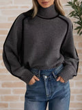 Contrast Trim Turtleneck Sweater - Trendsi - Flyclothing LLC