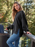 Slit Round Neck Long Sleeve Sweatshirt - Trendsi - Flyclothing LLC