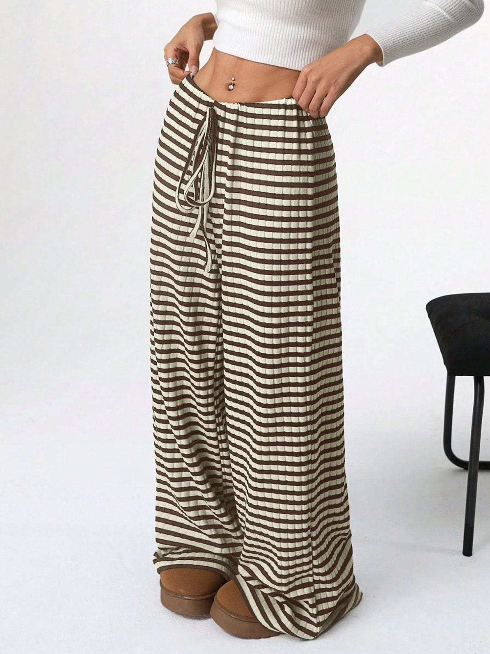 Tied Striped Wide Leg Pants - Trendsi - Flyclothing LLC