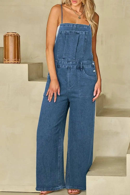 Adjustable Tie Straps Wide Leg Denim Overalls - Trendsi - Flyclothing LLC