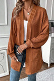 Textured Pocketed Open Front Long Sleeve Cover Up - Trendsi - Flyclothing LLC
