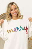 BiBi Merry Tinsel Lettering Drop Shoulder Sweatshirt - Trendsi - Flyclothing LLC