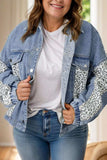 Plus Size Leopard Long Sleeve Denim Jacket - Trendsi - Flyclothing LLC