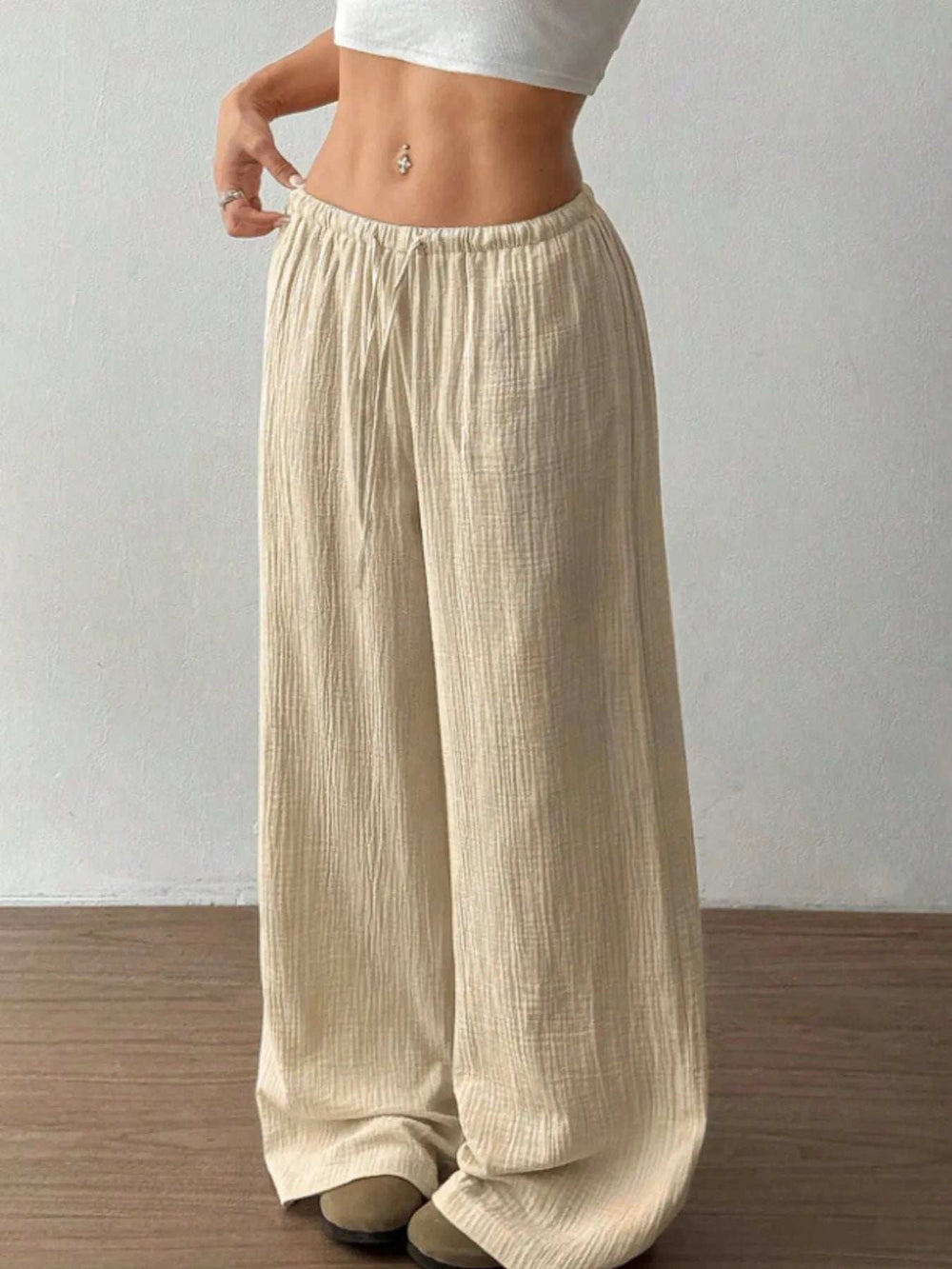 Wide Leg Drawstring Casual Pants - Trendsi - Flyclothing LLC