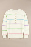 Contrast Striped Half Button Round Neck Sweater - Trendsi - Flyclothing LLC