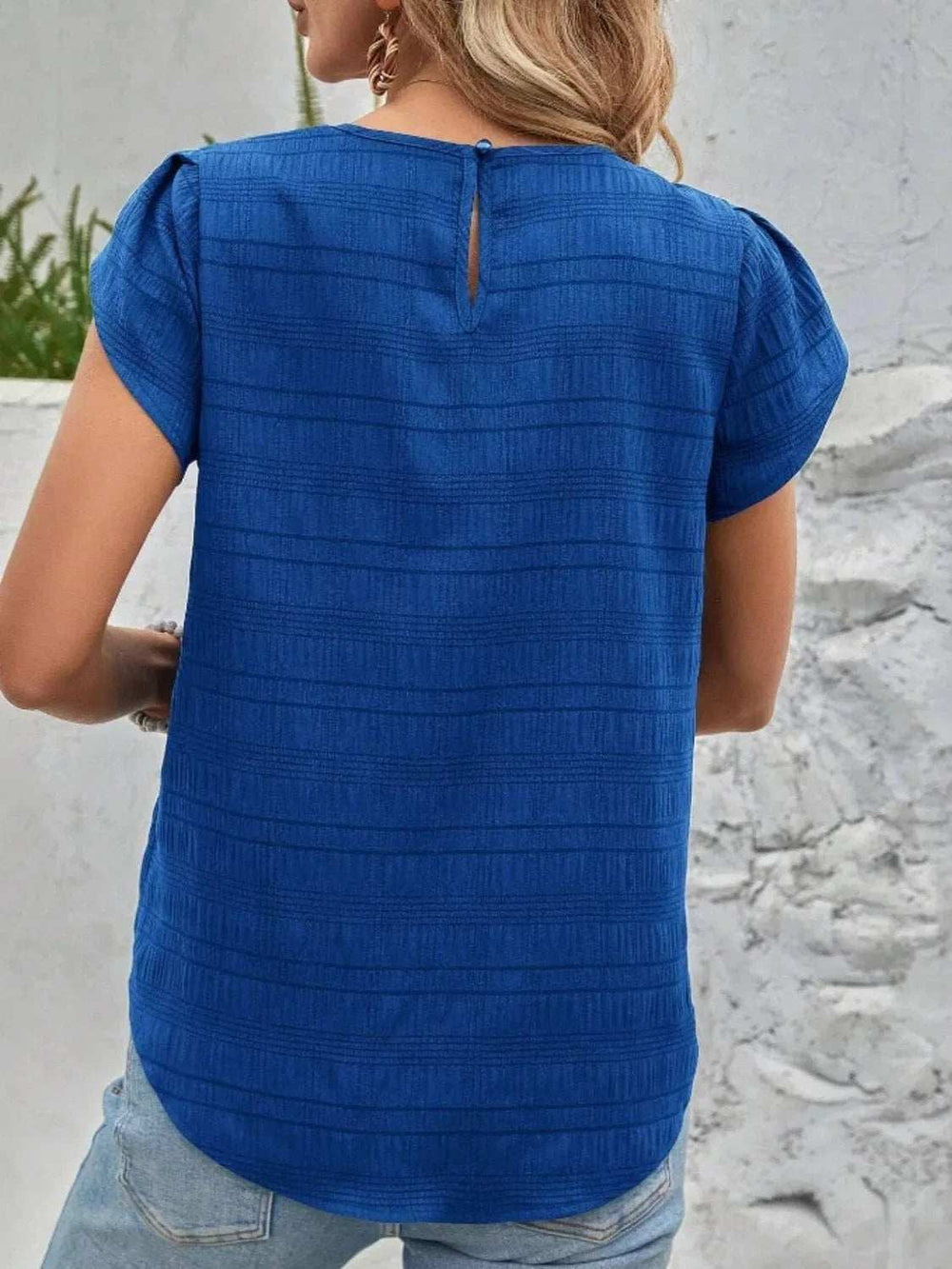 Round Neck Petal Sleeve Top - Trendsi - Flyclothing LLC