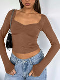 Long Sleeve Sweetheart Neck Crop T-Shirt - Trendsi - Flyclothing LLC