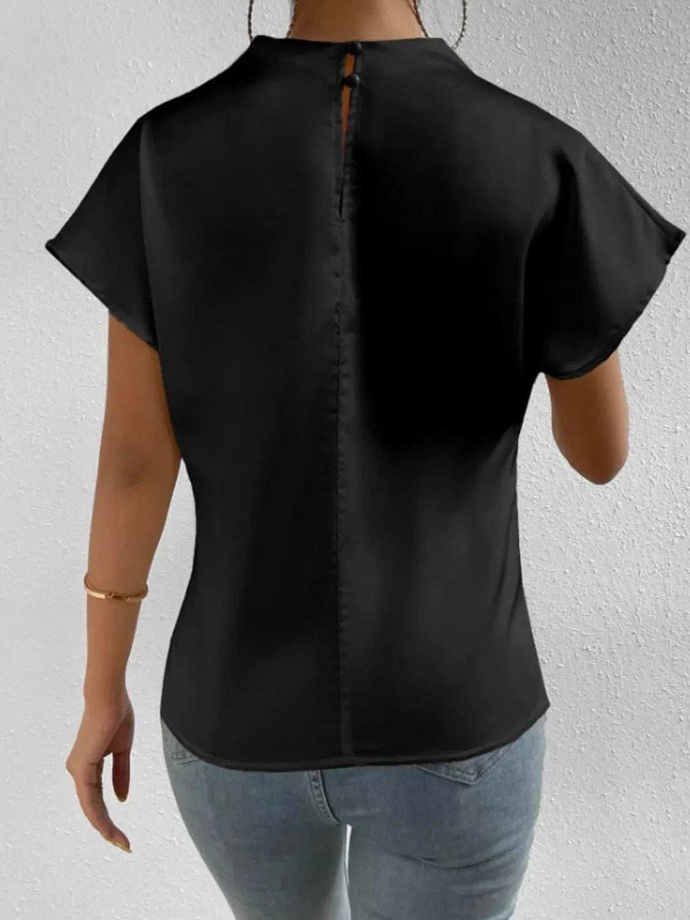 Mock Neck Short Sleeve Blouse - Trendsi - Flyclothing LLC