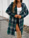 Plaid Long Sleeve Hooded Coat - Trendsi - Flyclothing LLC