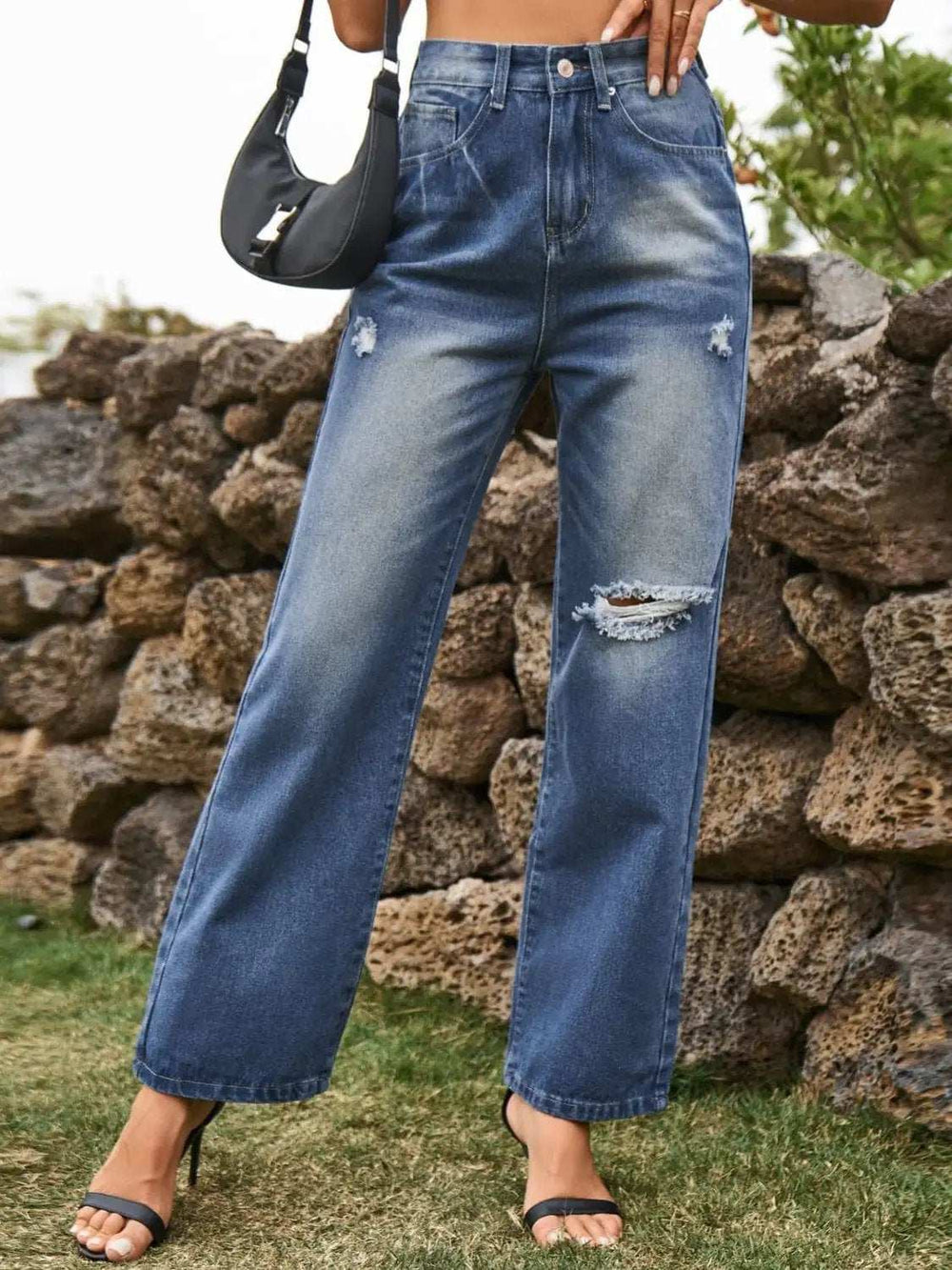Distressed Jeans with Pockets - Trendsi - Flyclothing LLC