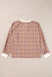 Mulit-Color Plaid Round Neck Long Sleeve Blouse - Trendsi - Flyclothing LLC