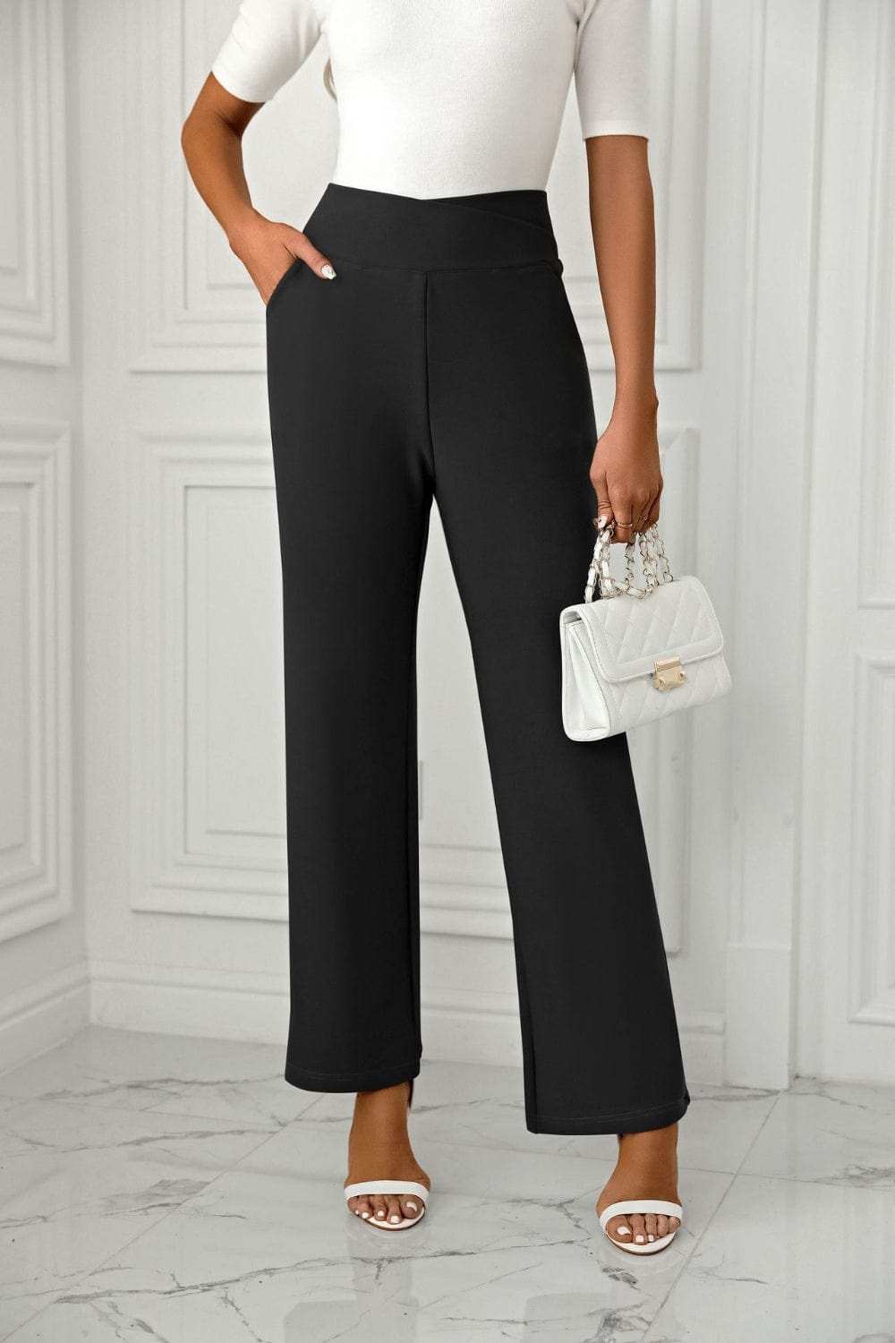 High Waist Straight Leg Pants - Trendsi - Flyclothing LLC