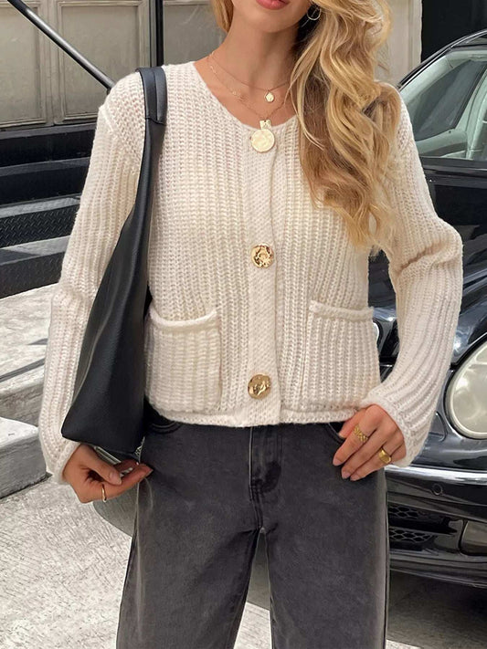 Chunky Knit Button-Down Cardigan - Trendsi - Flyclothing LLC