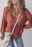Frill V-Neck Long Sleeve Blouse - Trendsi - Flyclothing LLC