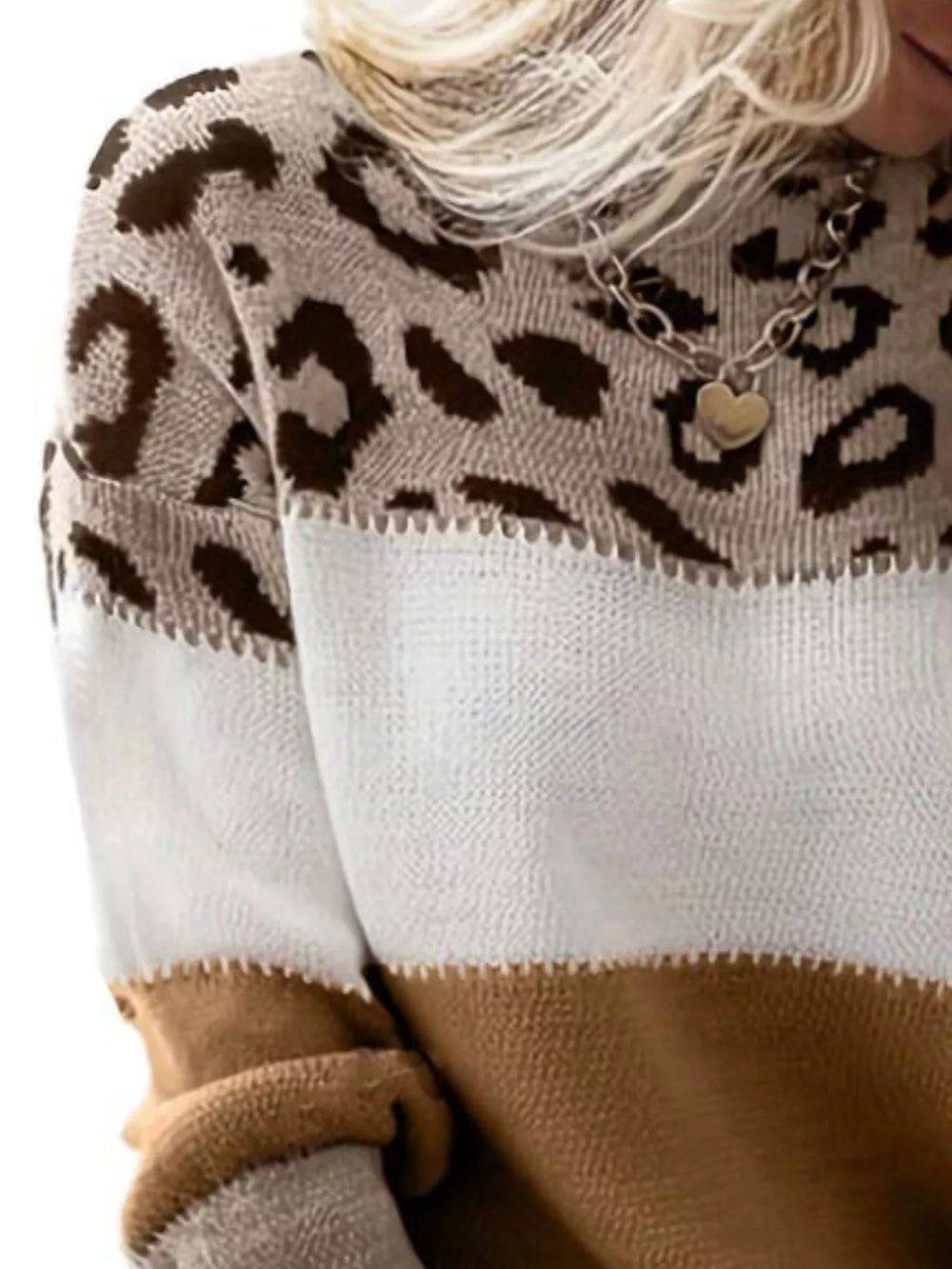 Full Size Leopard Color Block Long Sleeve Sweater Plus Size - Trendsi - Flyclothing LLC